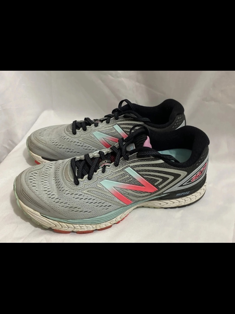 New Balance Women's Gray Running Sneakers with Coral & Mint Accents